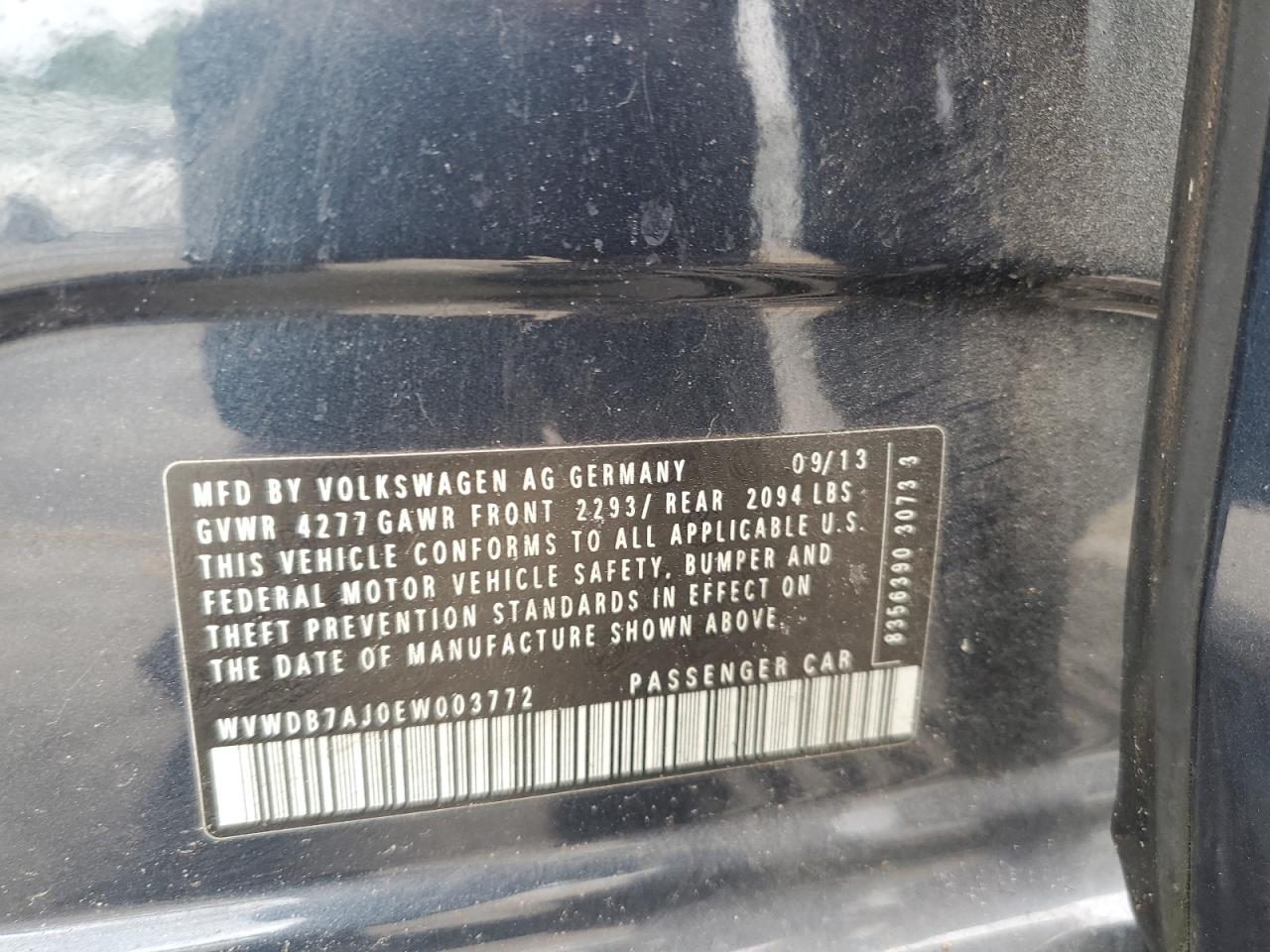 2014 Volkswagen Golf VIN: WVWDB7AJ0EW003772 Lot: 90746585