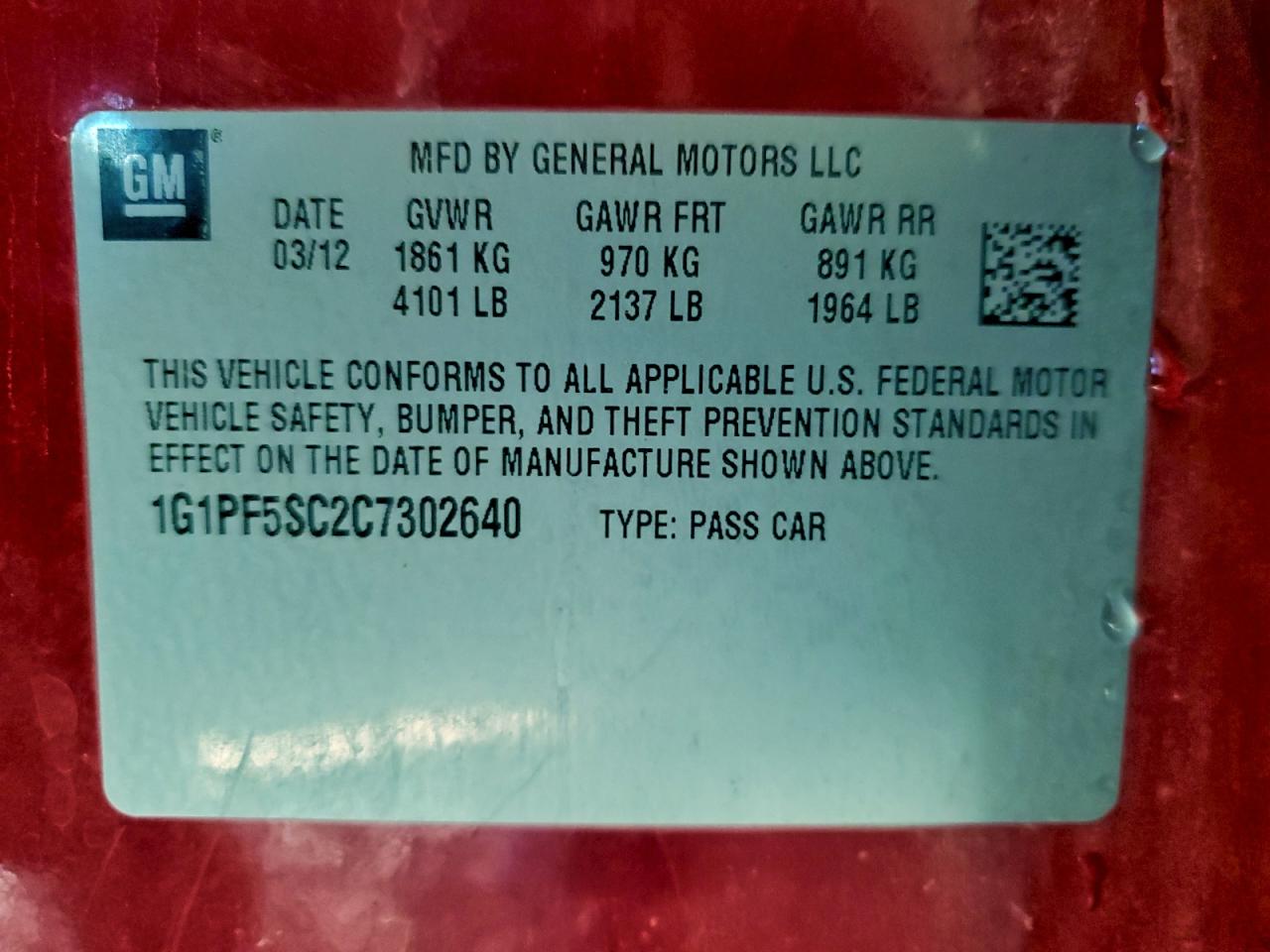 2012 Chevrolet Cruze Lt VIN: 1G1PF5SC2C7302640 Lot: 94293425