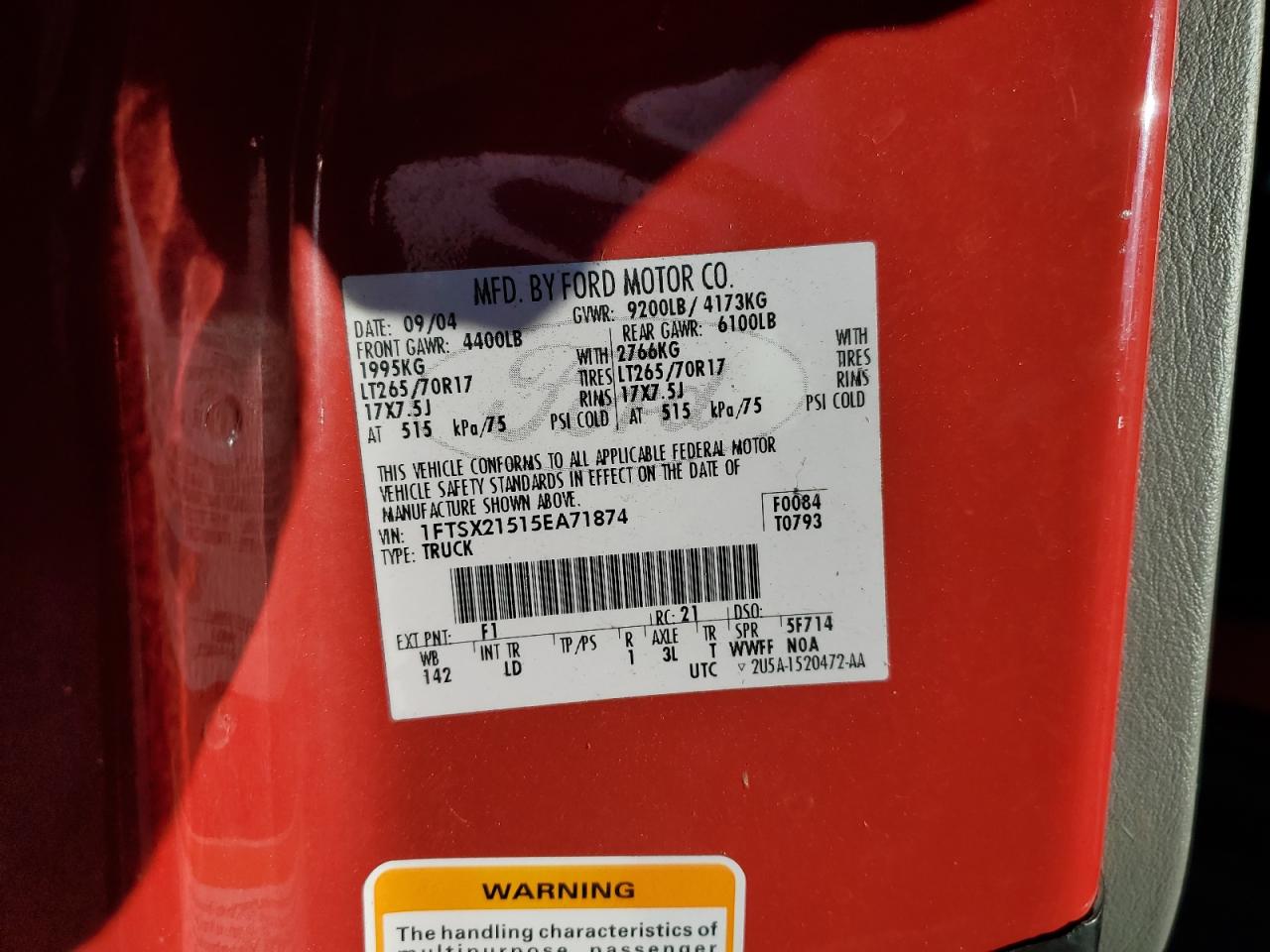 2005 Ford F250 Super Duty VIN: 1FTSX21515EA71874 Lot: 90693555