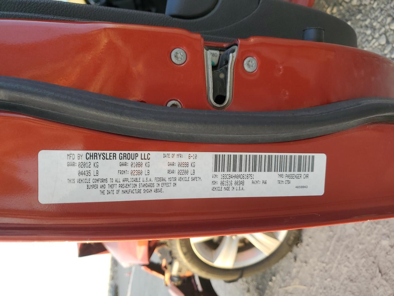 2010 Dodge Caliber Sxt VIN: 1B3CB4HA0AD618751 Lot: 92989875