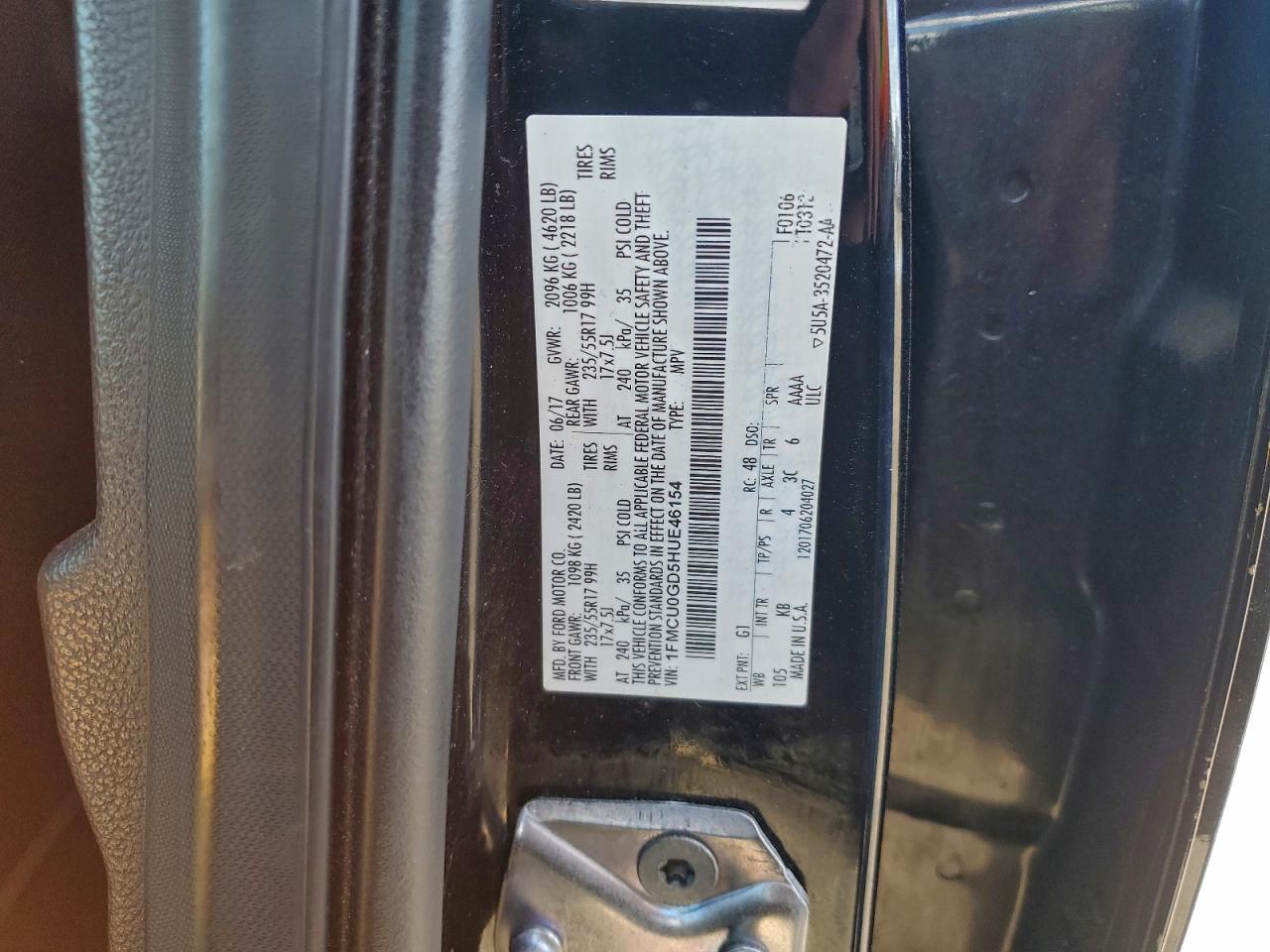 2017 Ford Escape Se VIN: 1FMCU0GD5HUE46154 Lot: 93879245