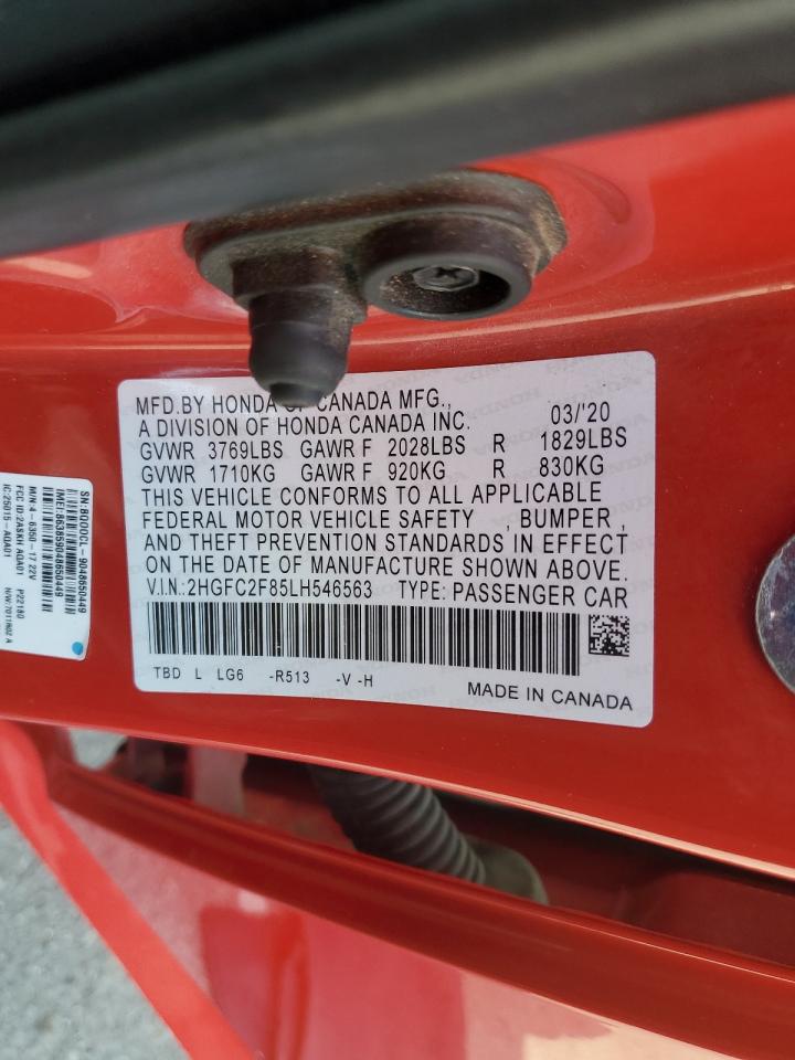 2020 Honda Civic Sport VIN: 2HGFC2F85LH546563 Lot: 91357735