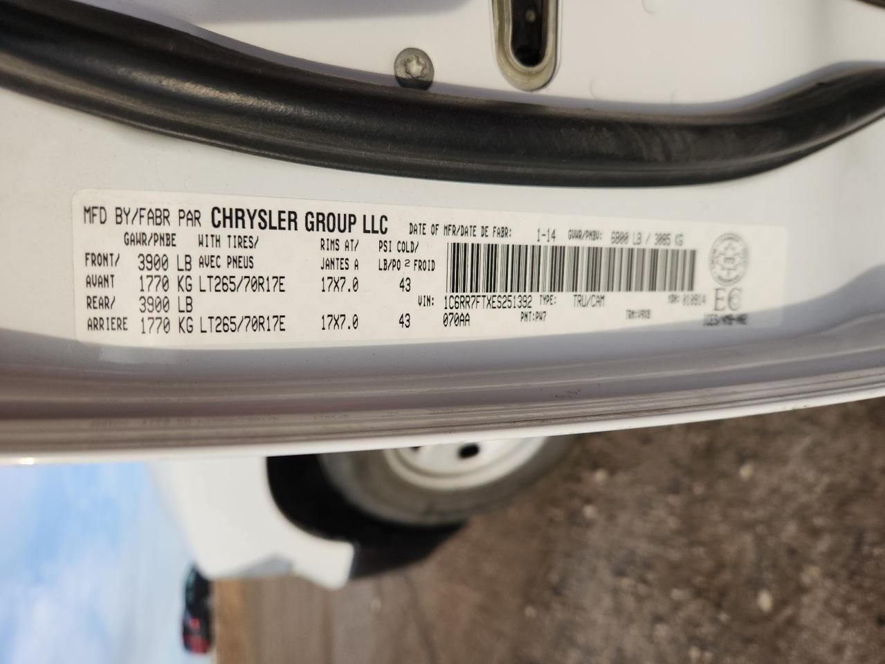 2014 Ram 1500 St VIN: 1C6RR7FTXES251392 Lot: 93444995