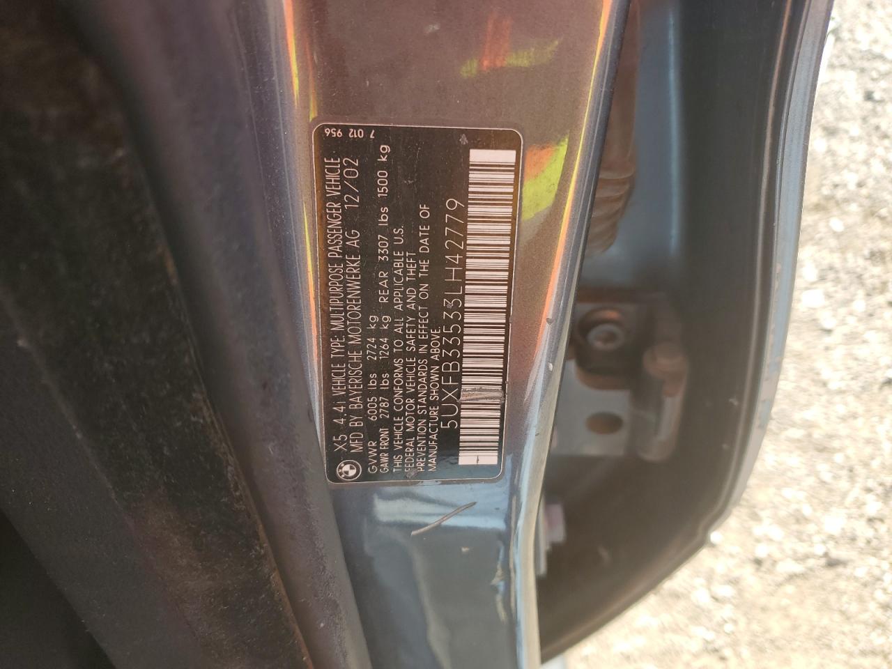 2003 BMW X5 4.4I VIN: 5UXFB33533LH42779 Lot: 91300855