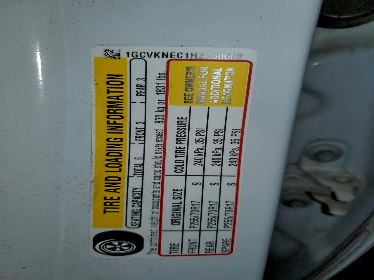 2017 Chevrolet Silverado K1500 VIN: 1GCVKNEC1HZ258602 Lot: 92601685