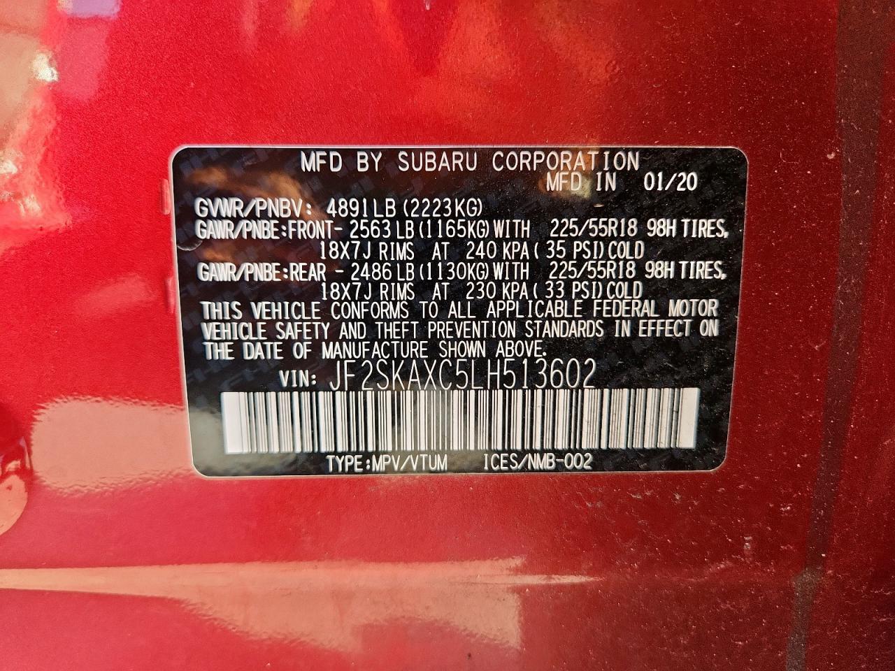 2020 Subaru Forester Touring VIN: JF2SKAXC5LH513602 Lot: 92847045