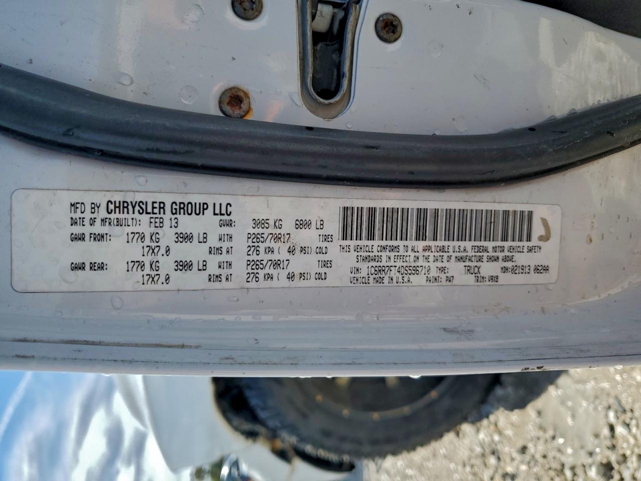 2013 Ram 1500 St VIN: 1C6RR7FT4DS596710 Lot: 94366645