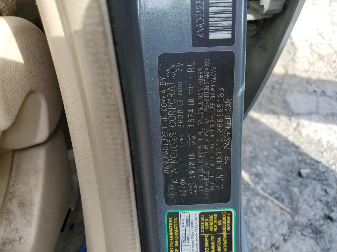 2006 Kia Rio VIN: KNADE123866165183 Lot: 91495745