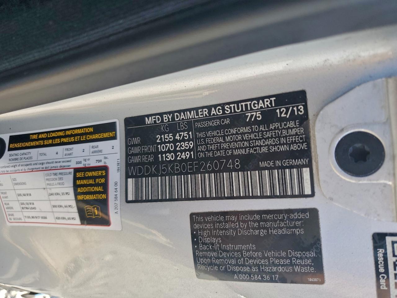 2014 Mercedes-Benz E 350 VIN: WDDKJ5KB0EF260748 Lot: 93968745