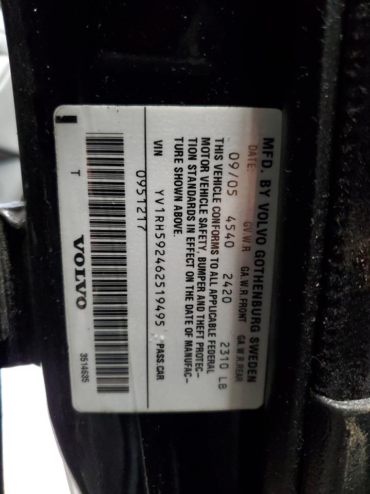 2006 Volvo S60 2.5T VIN: YV1RH592462519495 Lot: 90637195