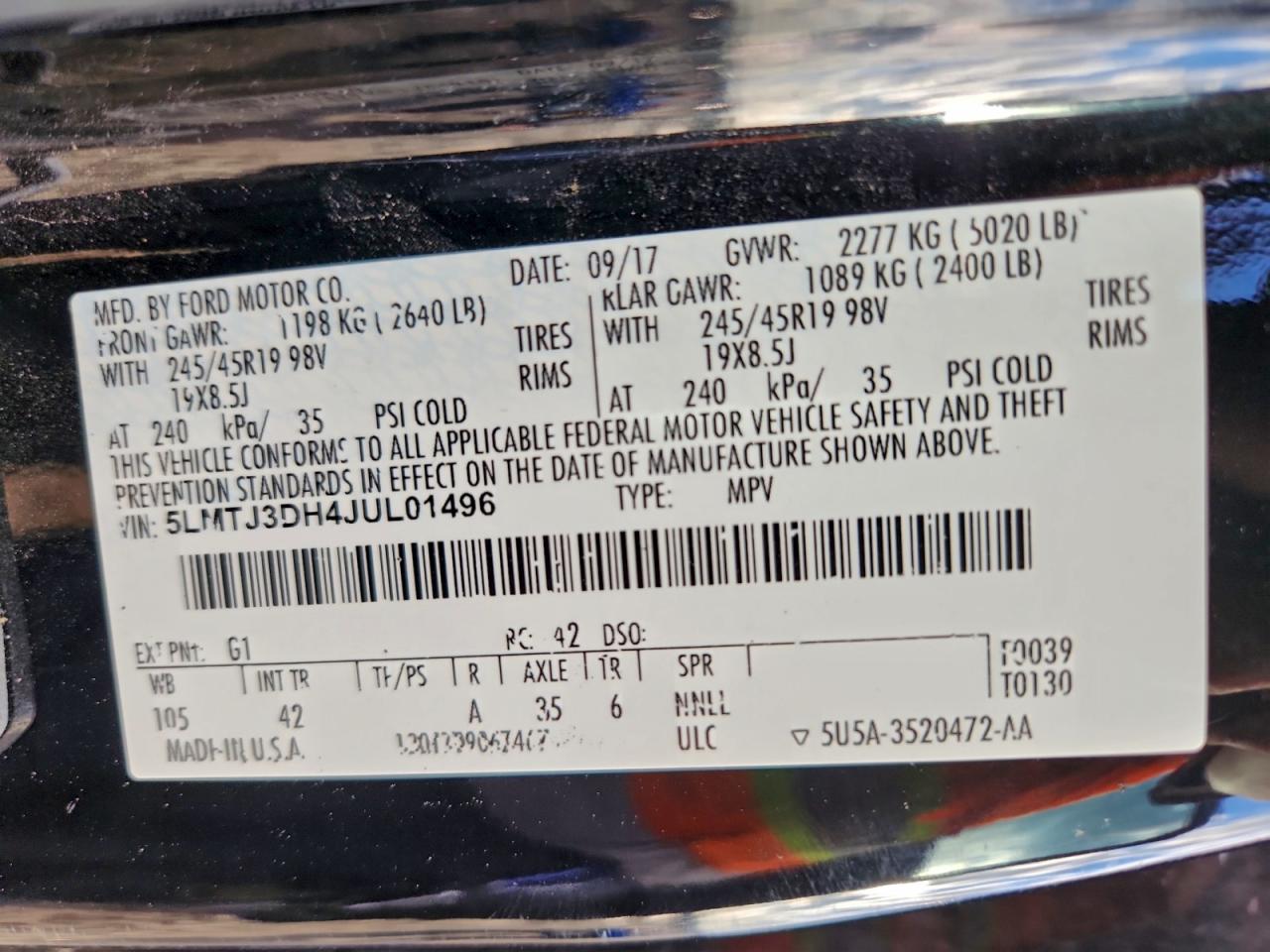 2018 Lincoln Mkc Reserve VIN: 5LMTJ3DH4JUL01496 Lot: 94039575