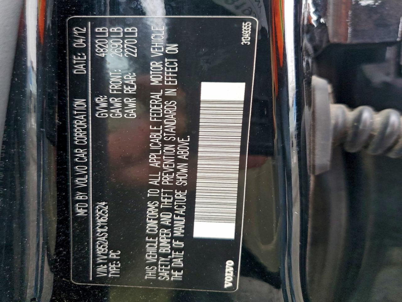 2012 Volvo S80 3.2 VIN: YV1952AS1C1162524 Lot: 93731185