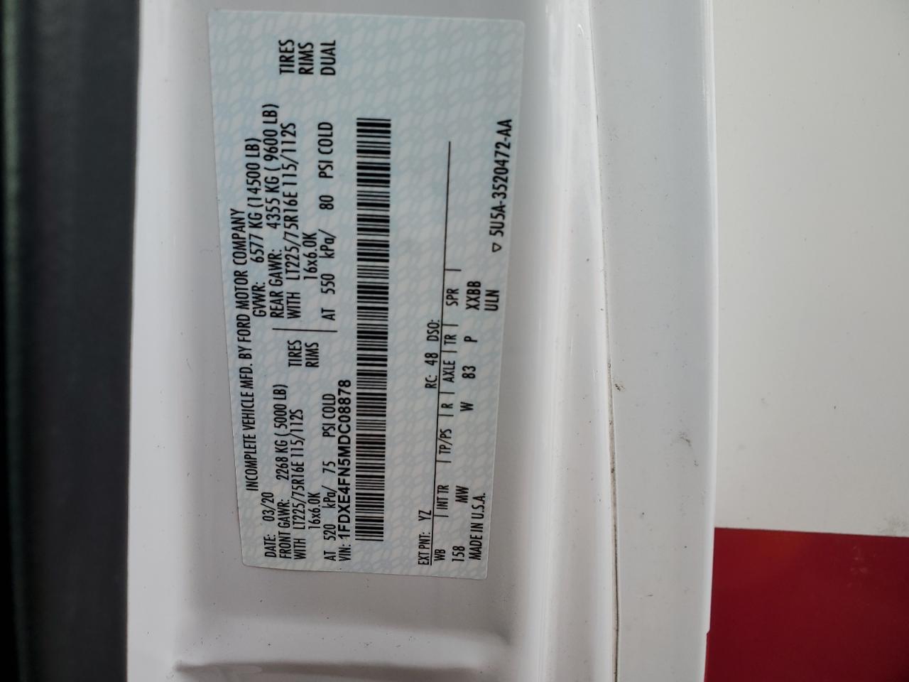 2021 Ford Econoline E450 Super Duty Cutaway Van VIN: 1FDXE4FN5MDC08878 Lot: 92688335