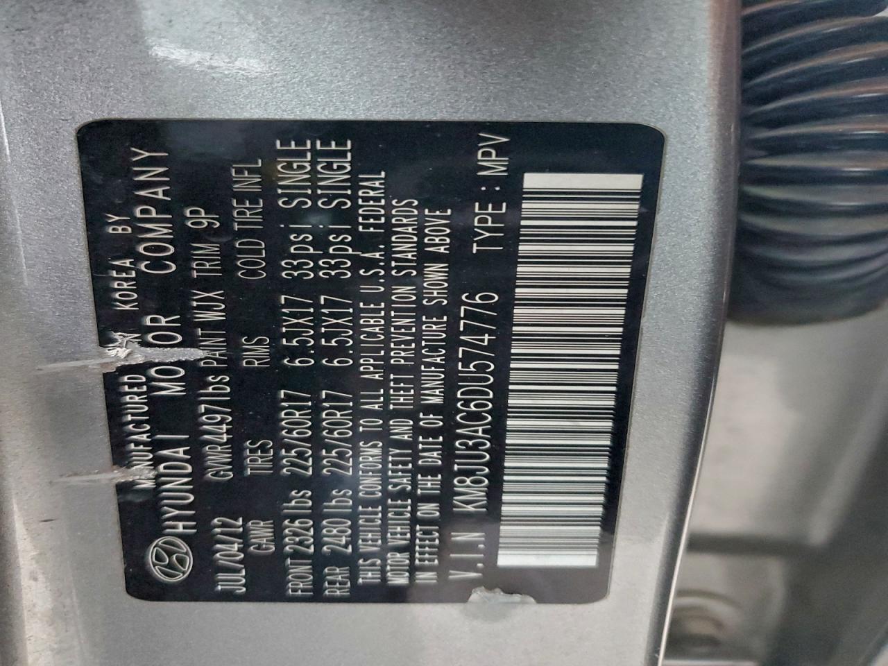 2013 Hyundai Tucson Gls VIN: KM8JU3AC6DU574776 Lot: 94699475