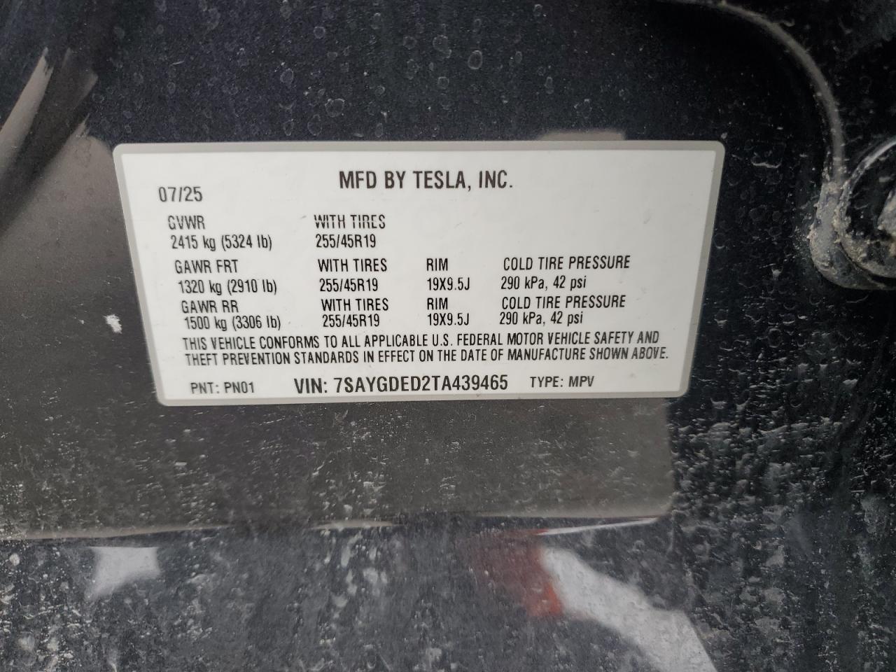 2026 Tesla Model Y VIN: 7SAYGDED2TA439465 Lot: 92226685