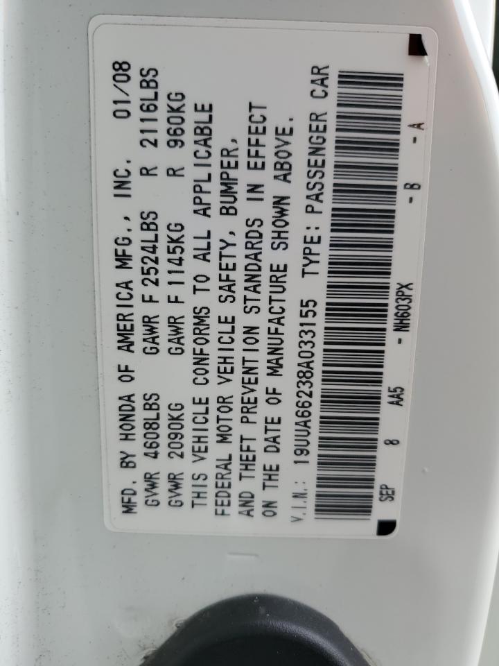 2008 Acura Tl VIN: 19UUA66238A033155 Lot: 93747795