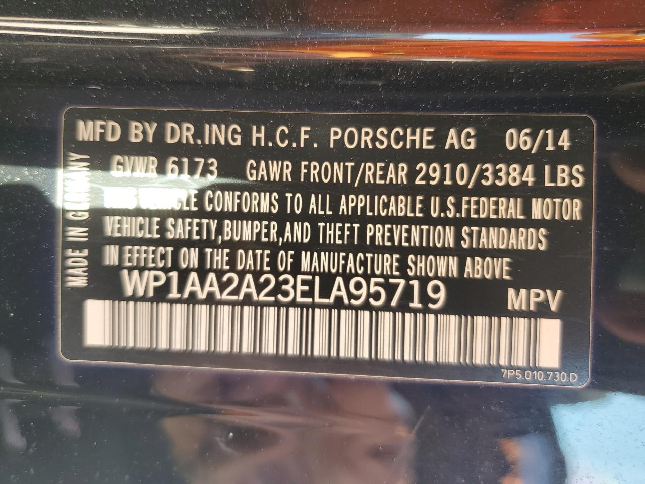 2014 Porsche Cayenne VIN: WP1AA2A23ELA95719 Lot: 85419685