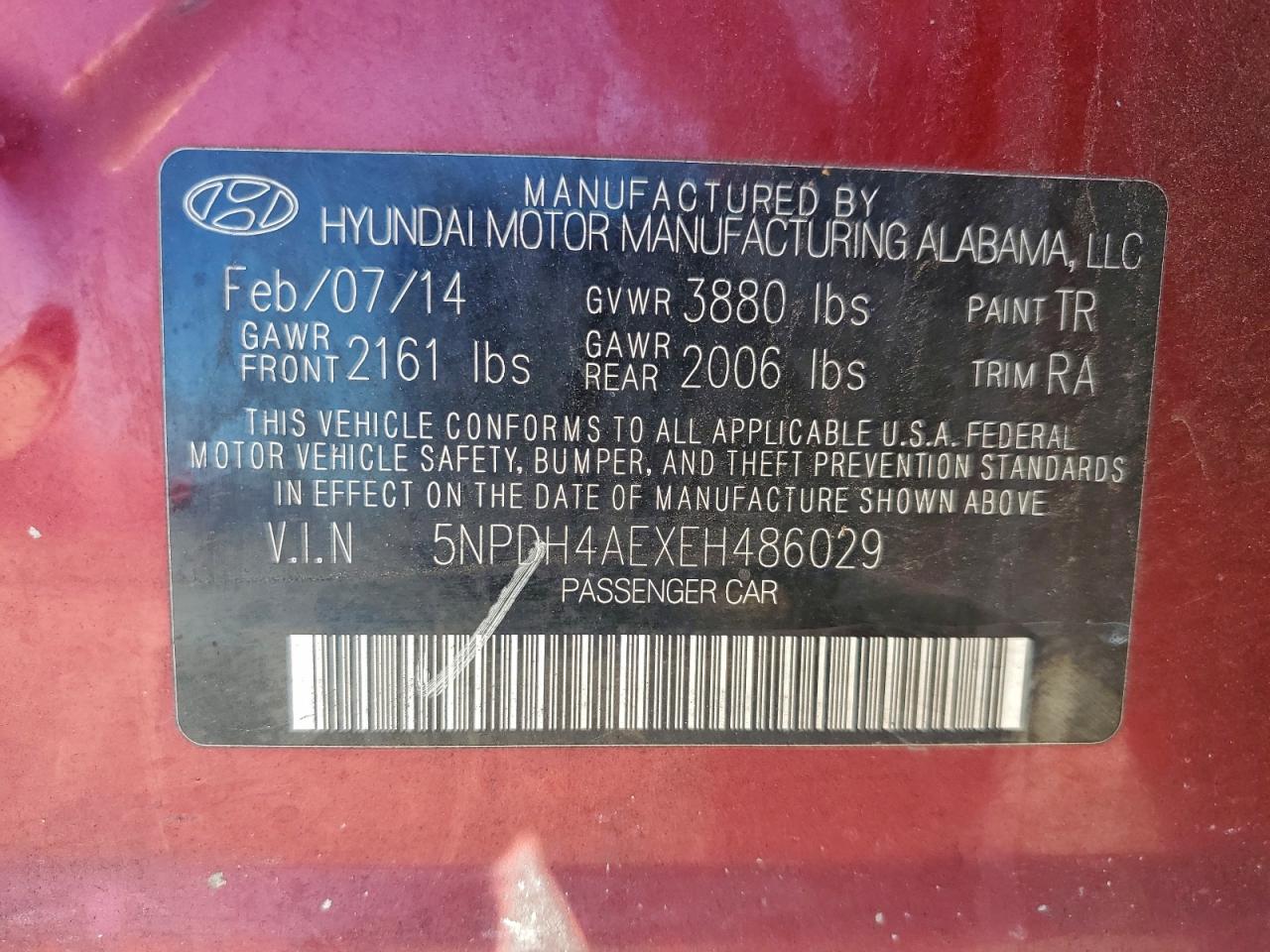 2014 Hyundai Elantra Se VIN: 5NPDH4AEXEH486029 Lot: 94703855