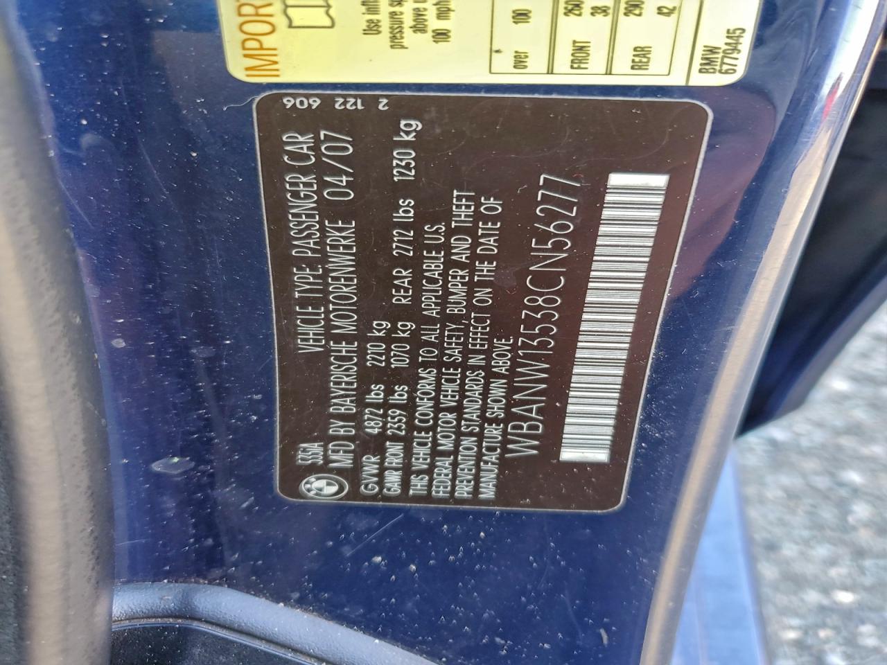 2008 BMW 535 I VIN: WBANW13538CN56277 Lot: 94544935