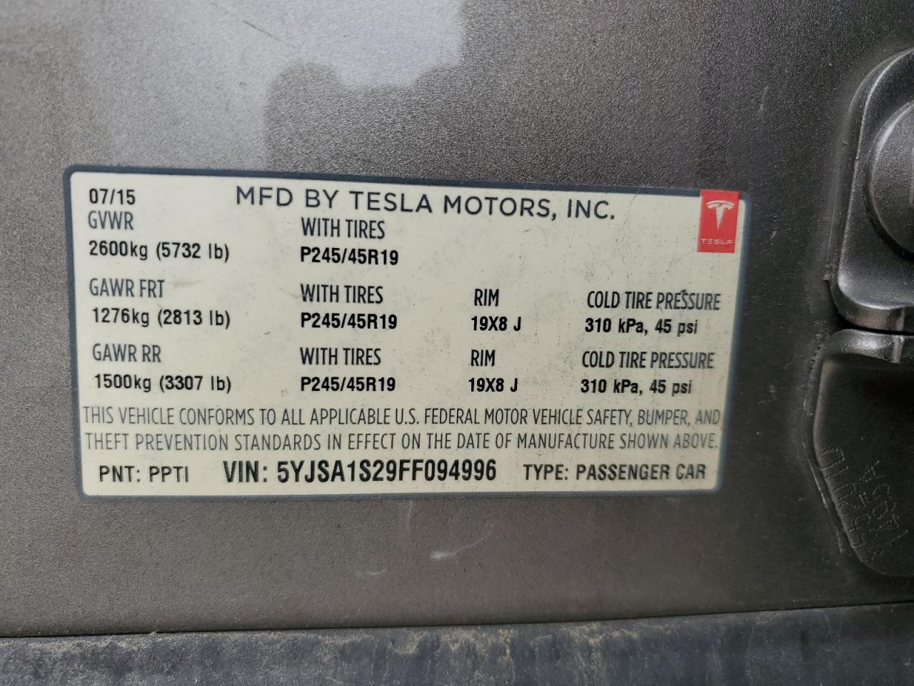 2015 Tesla Model S 70D VIN: 5YJSA1S29FF094996 Lot: 91868605