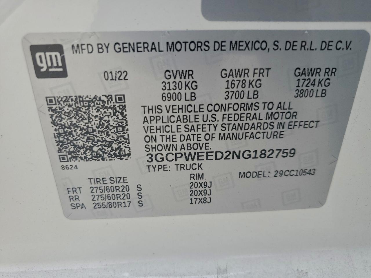 2022 Chevrolet Silverado Ltd C1500 Ltz VIN: 3GCPWEED2NG182759 Lot: 93105255