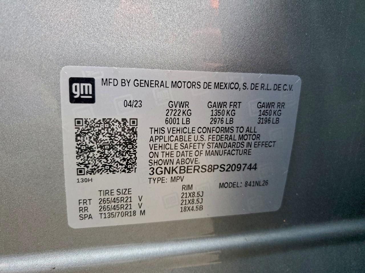 2023 Chevrolet Blazer Rs VIN: 3GNKBERS8PS209744 Lot: 93940345