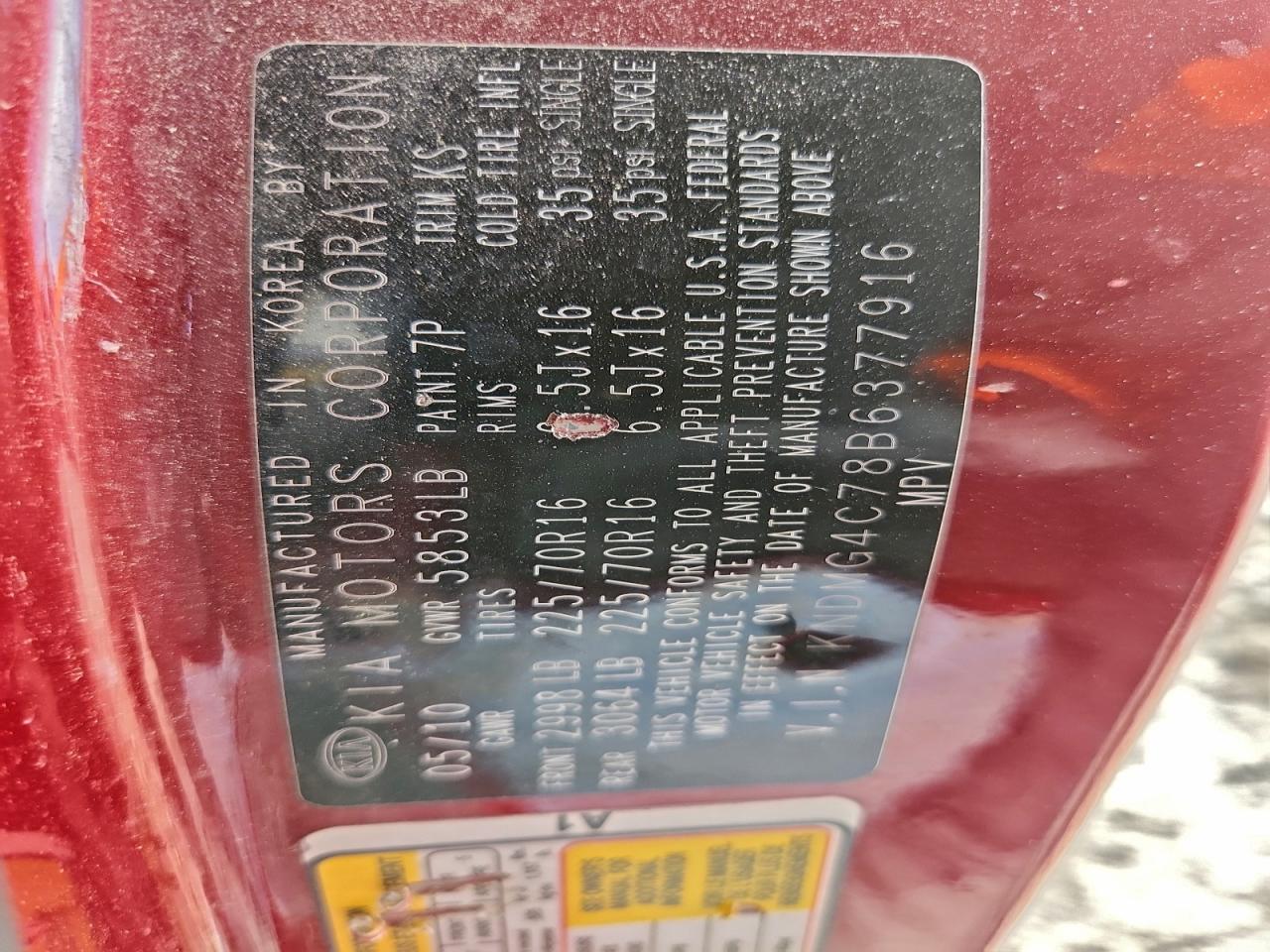 2011 Kia Sedona Lx VIN: KNDMG4C78B6377916 Lot: 94289225