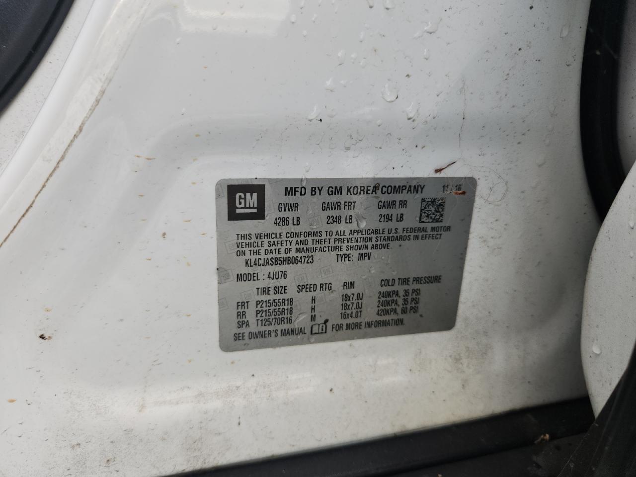 2017 Buick Encore Preferred VIN: KL4CJASB5HB064723 Lot: 91143005