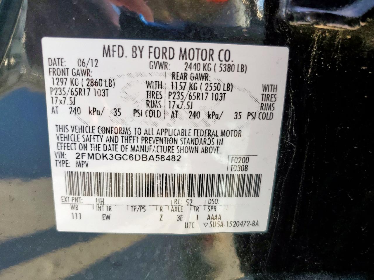 2013 Ford Edge Se VIN: 2FMDK3GC6DBA58482 Lot: 92629285