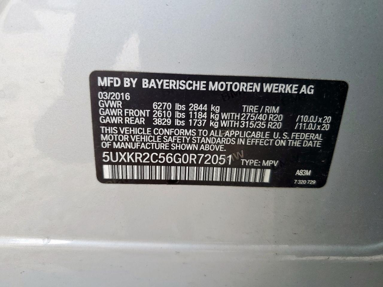 2016 BMW X5 Sdrive35I VIN: 5UXKR2C56G0R72051 Lot: 93102405
