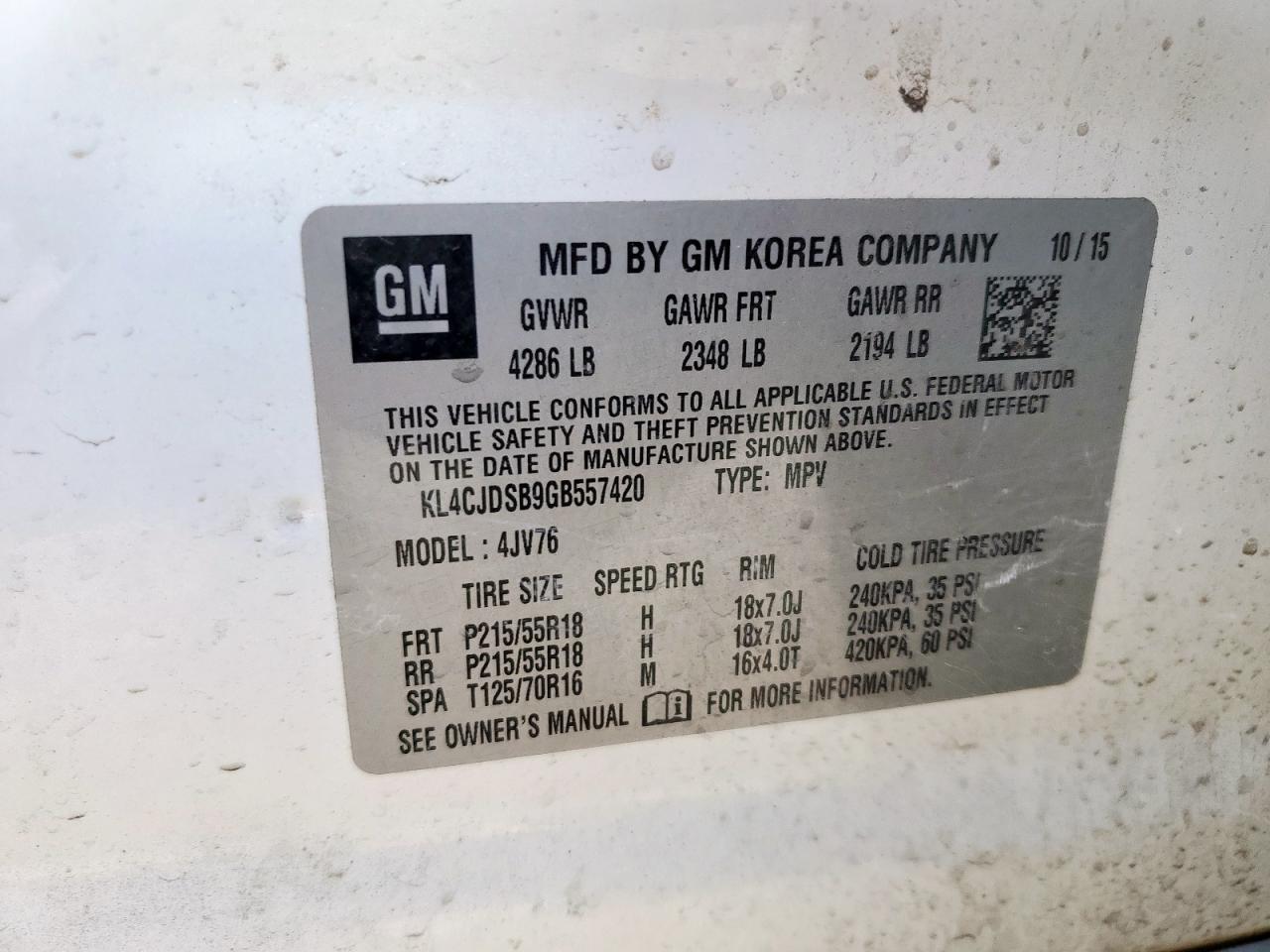 2016 Buick Encore Premium VIN: KL4CJDSB9GB557420 Lot: 92822195