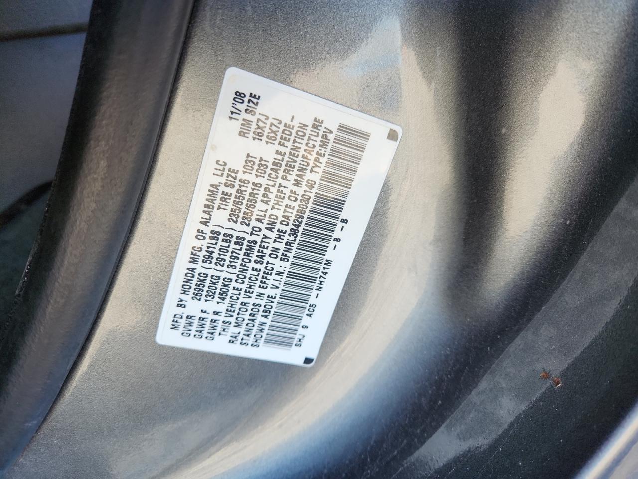 2009 Honda Odyssey Ex VIN: 5FNRL38429B030140 Lot: 91889995