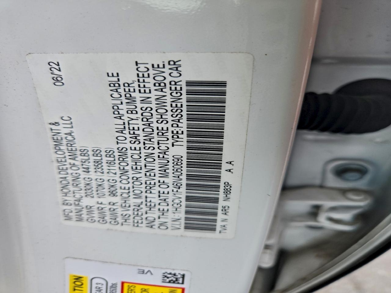 2022 Honda Accord Sport Se VIN: 1HGCV1F46NA060690 Lot: 94129135