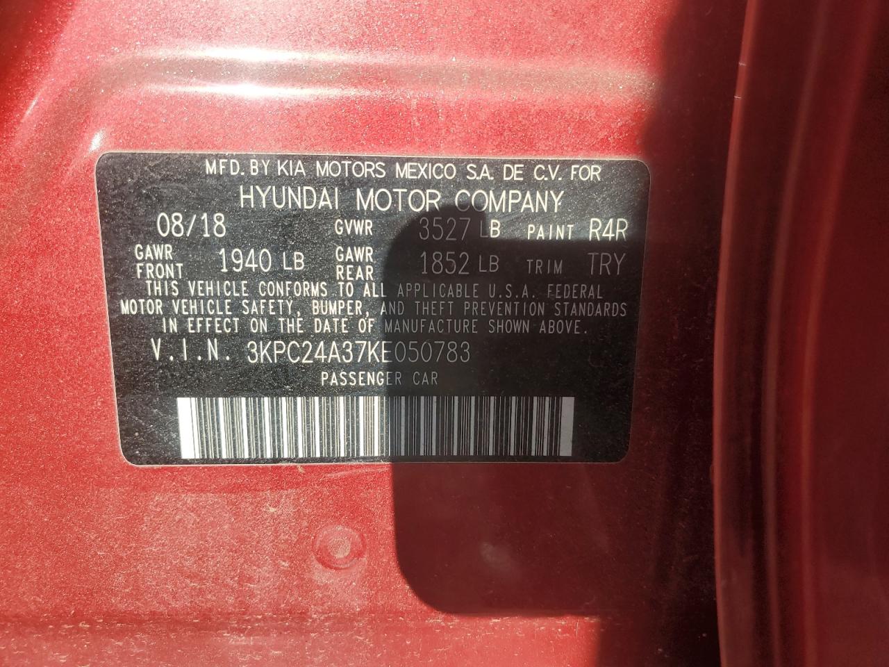 2019 Hyundai Accent Se VIN: 3KPC24A37KE050783 Lot: 92908075