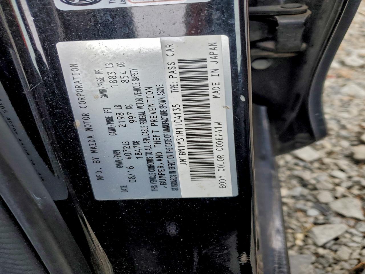 2017 Mazda 3 Grand Touring VIN: JM1BN1M31H1104135 Lot: 93443365