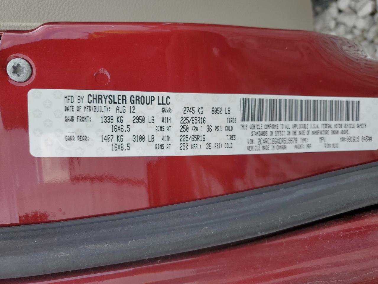 2013 Chrysler Town & Country Touring VIN: 2C4RC1BGXDR519678 Lot: 93449635