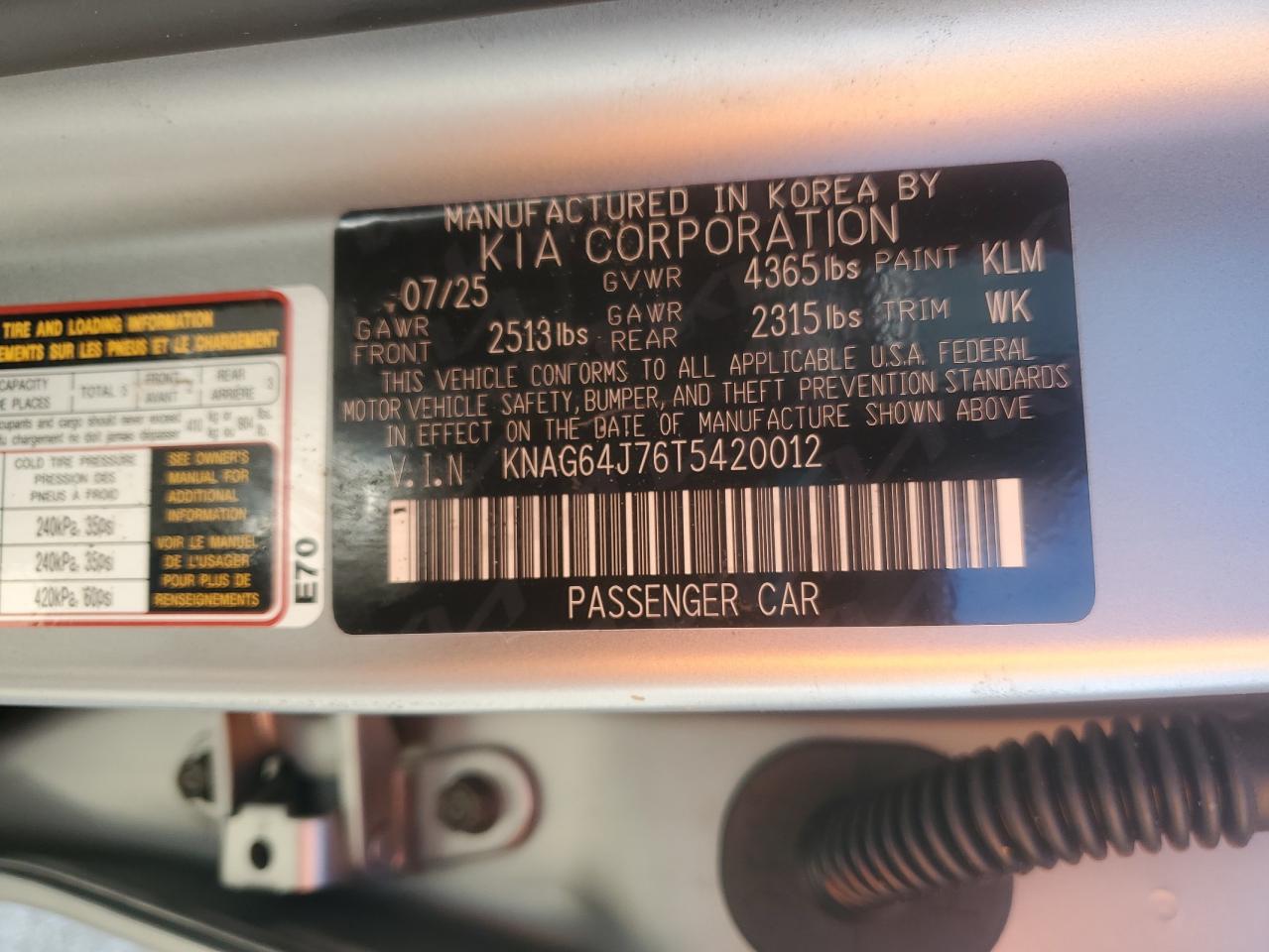 2026 Kia K5 Gt Line VIN: KNAG64J76T5420012 Lot: 91383895