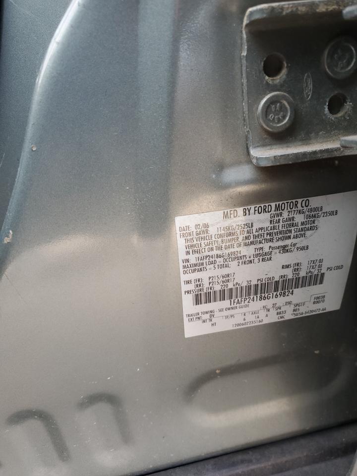 2006 Ford Five Hundred Sel VIN: 1FAFP24186G169824 Lot: 85426825