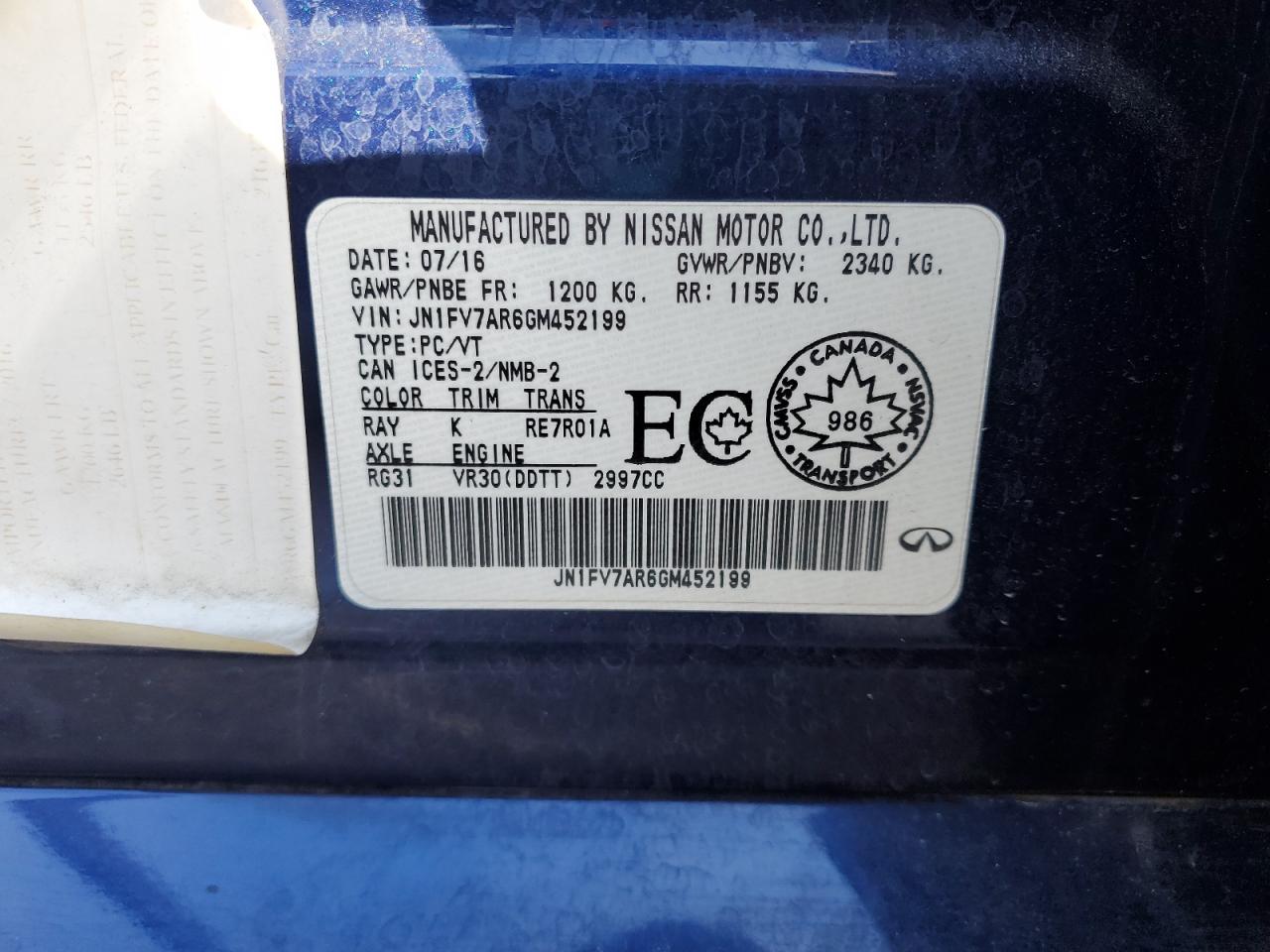 2016 Infiniti Q50 Red Sport 400 VIN: JN1FV7AR6GM452199 Lot: 92345495