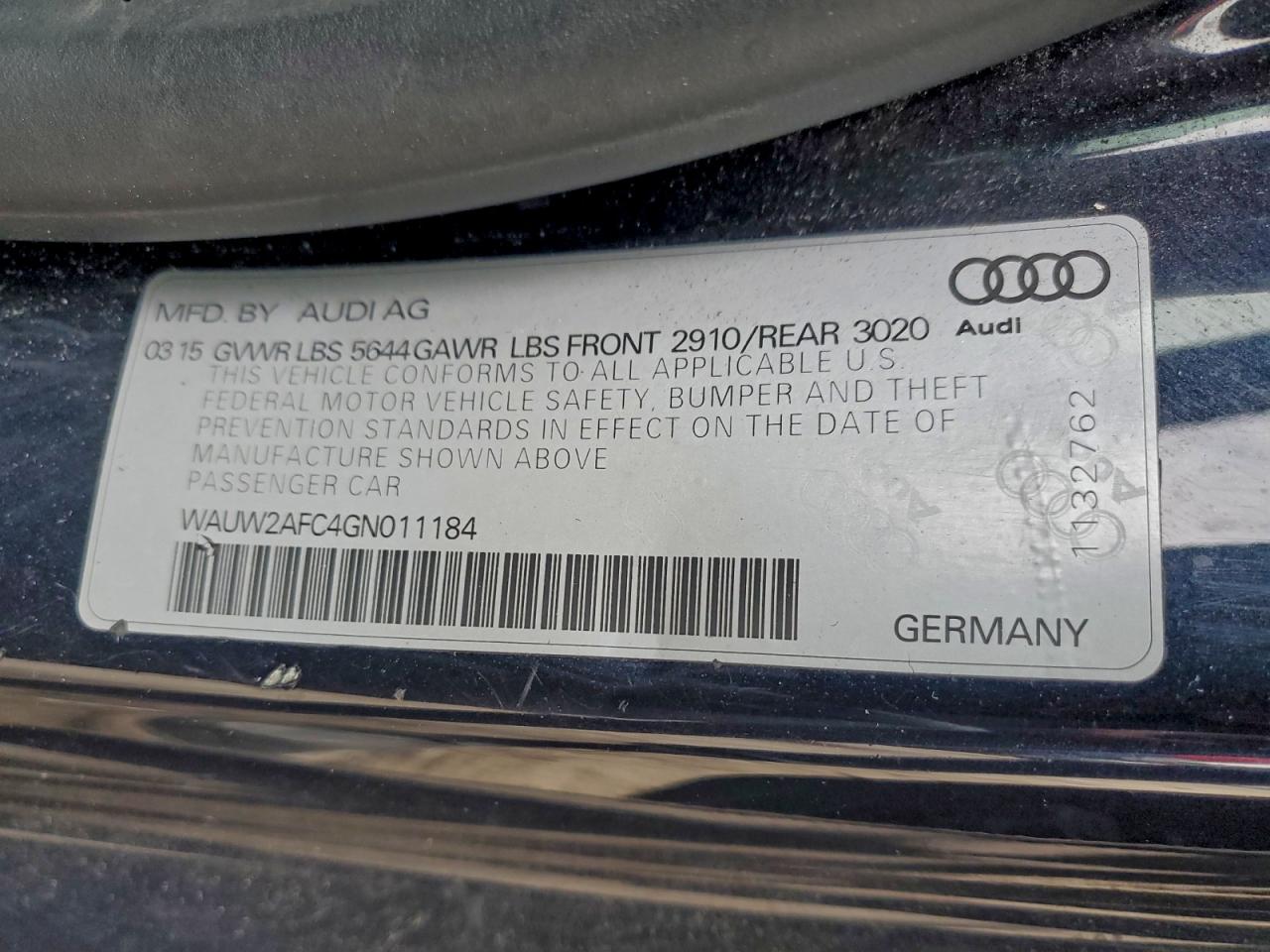 2016 Audi S7 Prestige VIN: WAUW2AFC4GN011184 Lot: 94609865