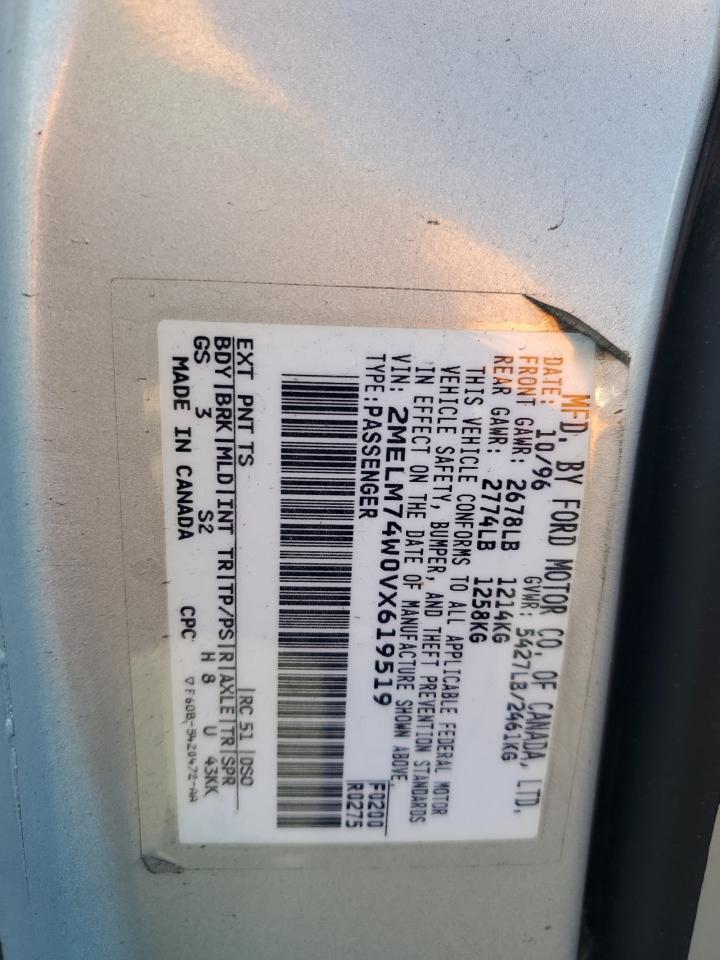 1997 Mercury Grand Marquis Gs VIN: 2MELM74W0VX619519 Lot: 90206995