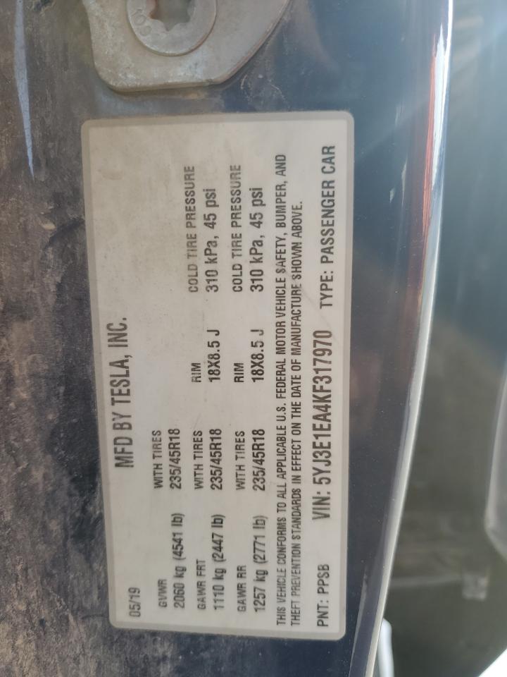 2019 Tesla Model 3 VIN: 5YJ3E1EA4KF317970 Lot: 93563625