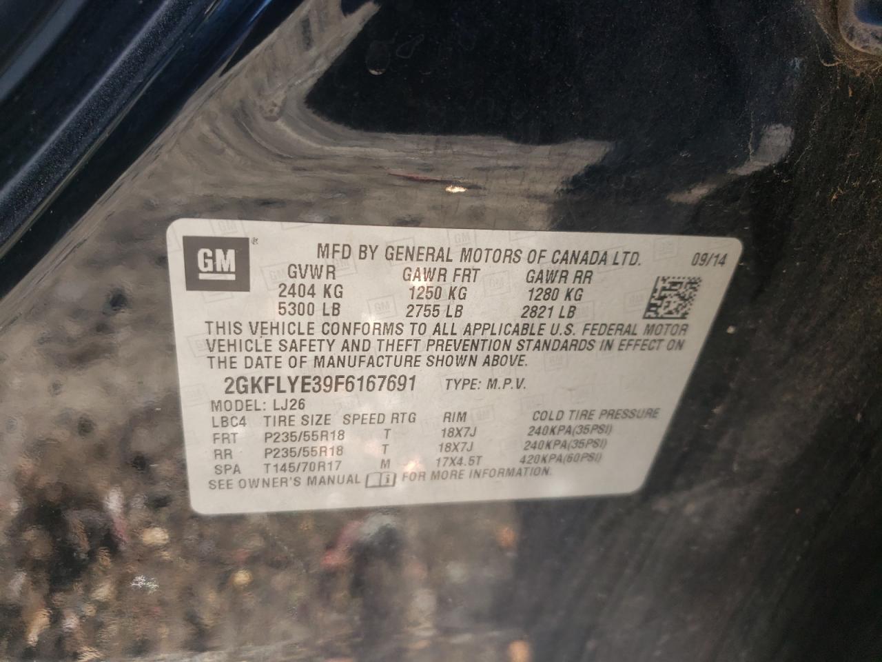 2015 GMC Terrain Slt VIN: 2GKFLYE39F6167691 Lot: 91615995