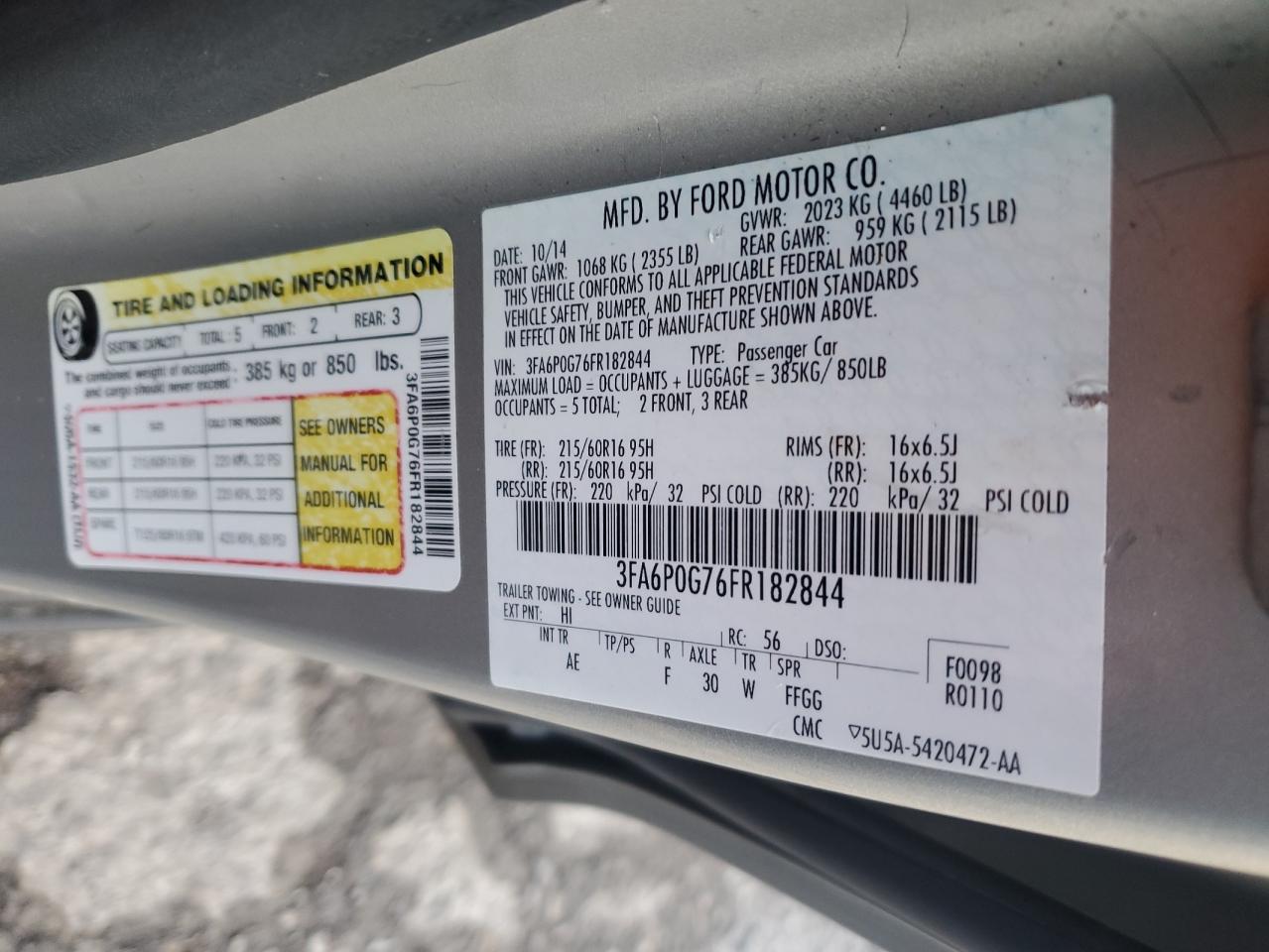 2015 Ford Fusion S VIN: 3FA6P0G76FR182844 Lot: 93355815