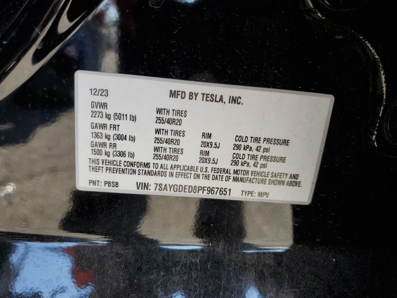 2023 Tesla Model Y VIN: 7SAYGDED8PF967651 Lot: 91861005