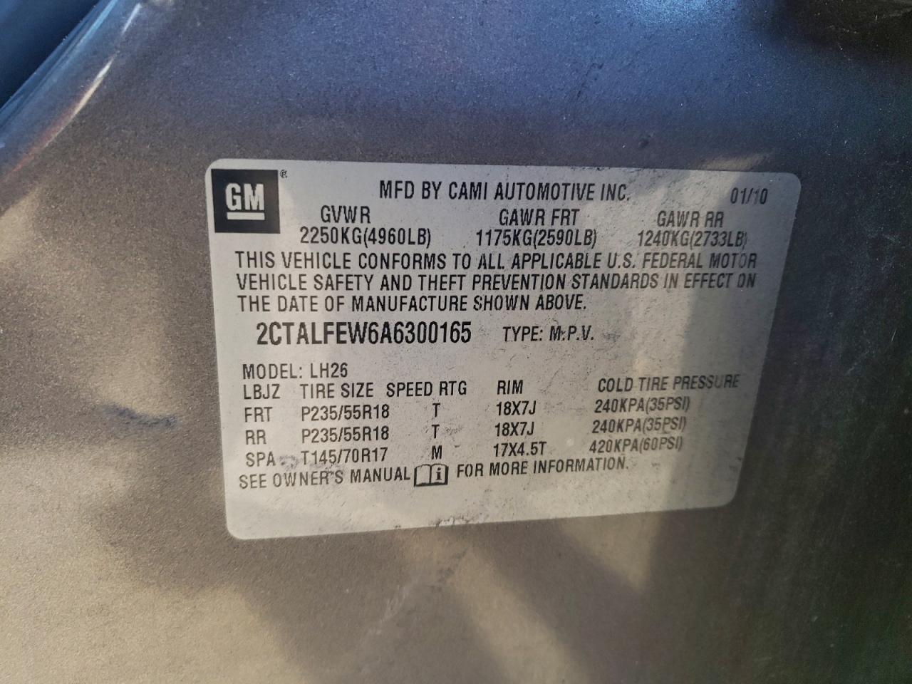 2010 GMC Terrain Slt VIN: 2CTALFEW6A6300165 Lot: 93694615