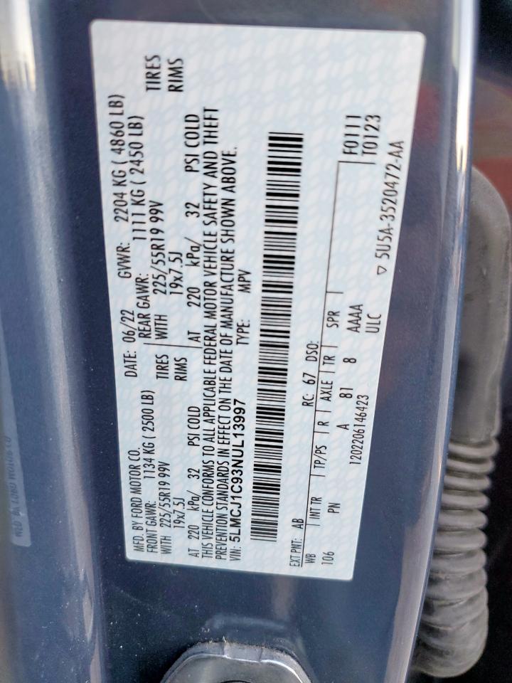 2022 Lincoln Corsair VIN: 5LMCJ1C93NUL13997 Lot: 92458605