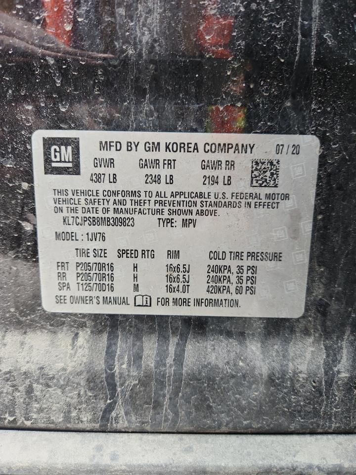 2021 Chevrolet Trax 1Lt VIN: KL7CJPSB8MB309823 Lot: 91055265