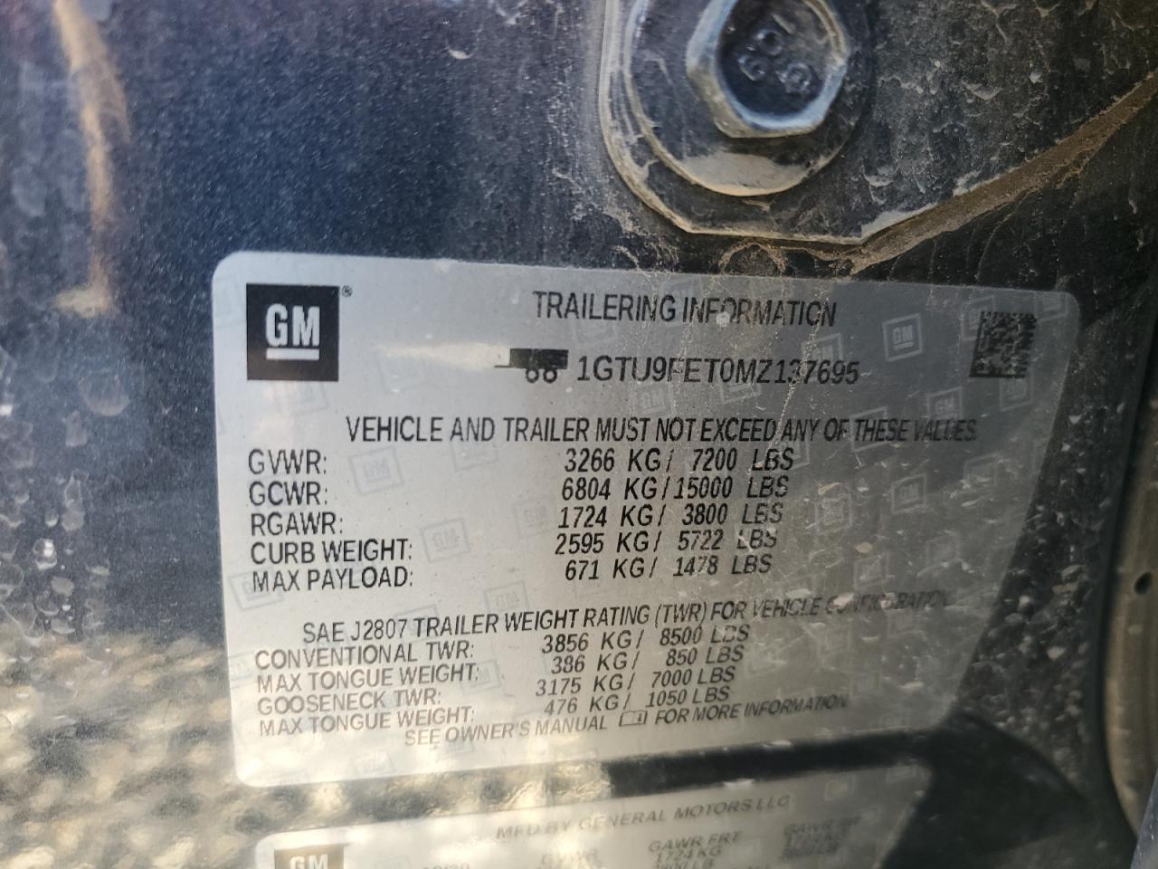 2021 GMC Sierra K1500 Denali VIN: 1GTU9FET0MZ137695 Lot: 91655455