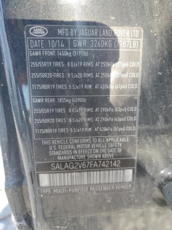 2015 Land Rover Lr4 Hse VIN: SALAG2V67FA742142 Lot: 85418505